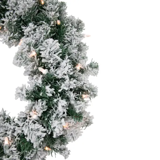 Northlight Pre-Lit Flocked Snow White Artificial Christmas Wreath, 24-Inch, Clear Lights {4}
