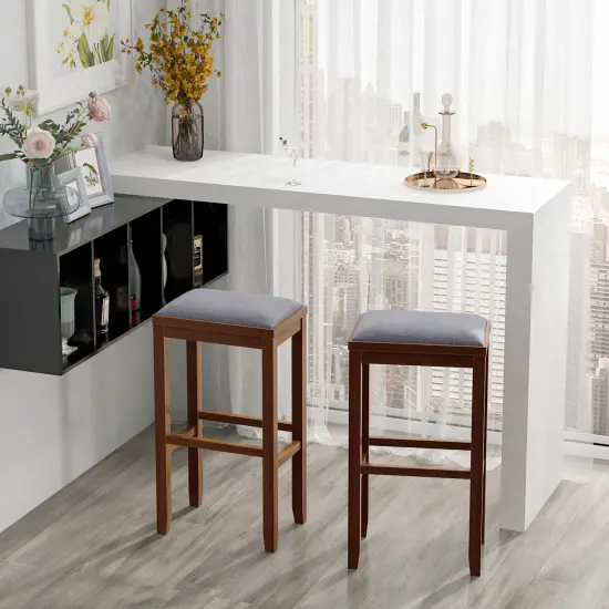Costway Set of 2 Upholstered Bar Stools Wooden Counter Height Dining Chairs Brown {9}