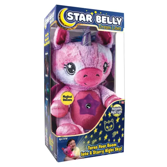Ontel Star Belly Dream Lites, Stuffed Animal Night Light, Magical Pink and Purple Unicorn - Projects Glowing Stars & Shapes in 6 Gentle Colors, As Seen on TV {1}