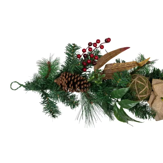 Northlight Pine with Burlap Poinsettias and Jute Ornaments Christmas Garland - 6' x 10" - Unlit Green {4}
