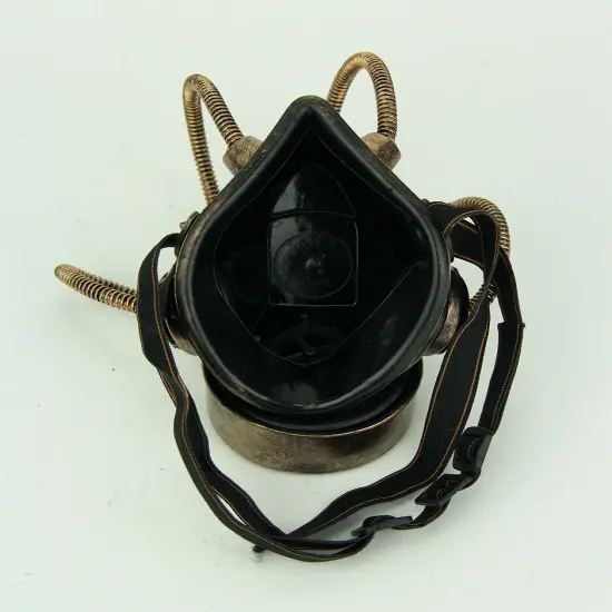 Metallic Bronze Steampunk Gas Mask with Corrugated Tubes {4}