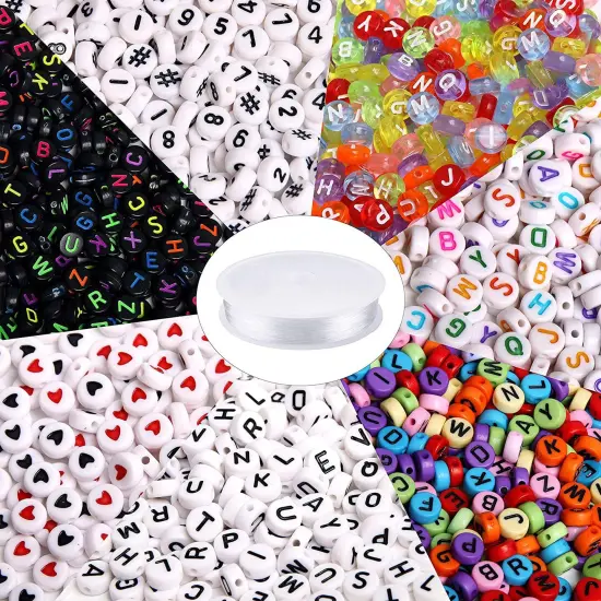 1900 Pieces 7 Colors Round Letter Beads Acrylic Alphabet Number Beads with 1 Roll Elastic Crystal String Cord for Jewelry Making DIY Necklace Bracelet (7x4mm) {2}