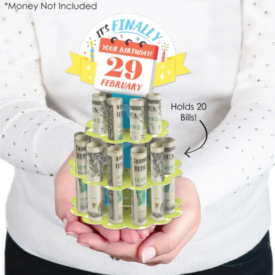 Big Dot of Happiness It's Finally Your Birthday - DIY Leap Year Birthday Party Money Holder Gift - Cash Cake {3}