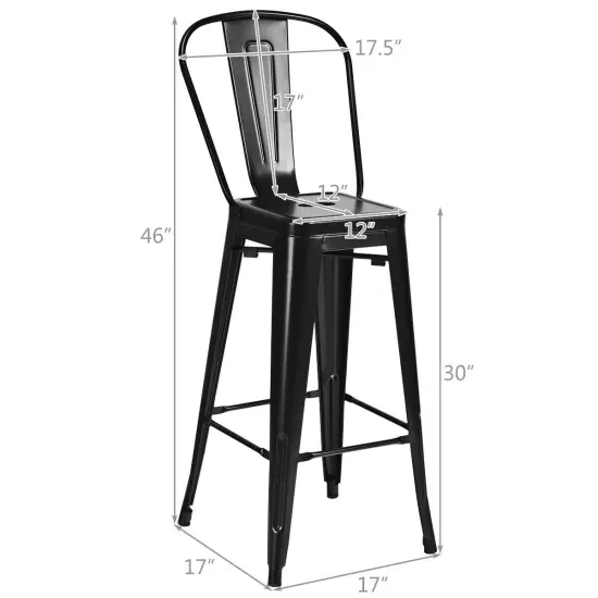 30 Inch Set of 4 High Back Stackable Metal Bar Stools with Removable Backrest and Footrest Black {5}