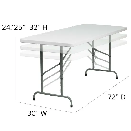 Emma and Oliver 6-Foot Height Adjustable Plastic Folding Table Granite White {5}