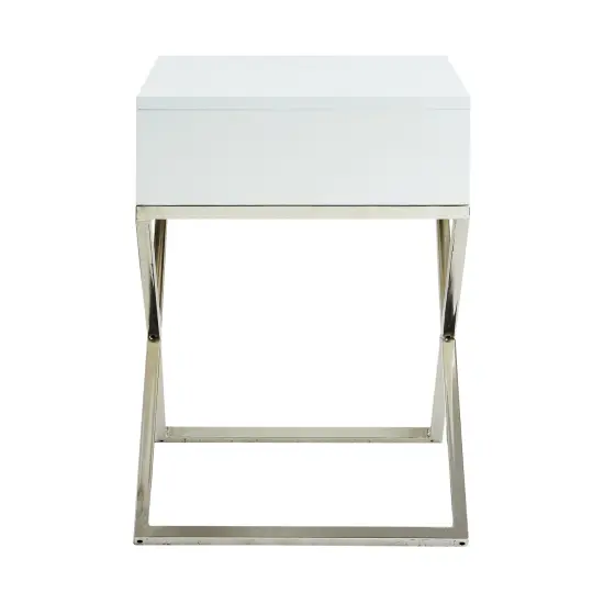 Laila Modern Square Lacquered Metal X-Leg Side/Accent Table/ Nightstand White/Chrome {4}