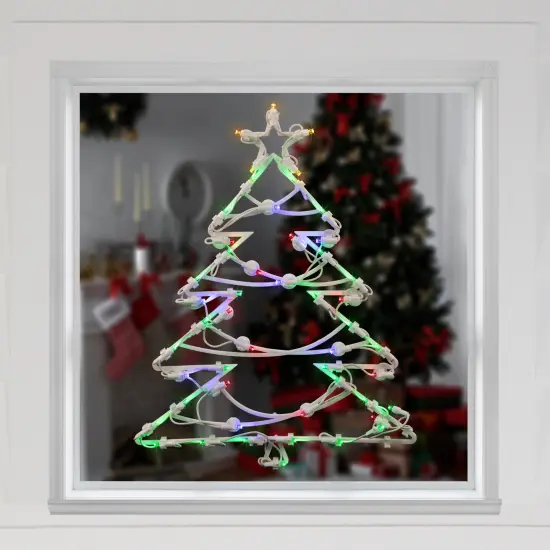Northlight LED Lighted Christmas Tree Window Silhouette Decoration - 16" - Multicolor Lights White {4}