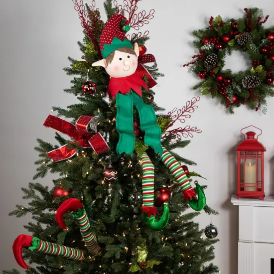 Northlight Striped Plush Elf Legs Christmas Decorations - 19" - Red and Green - Set of 2 {3}