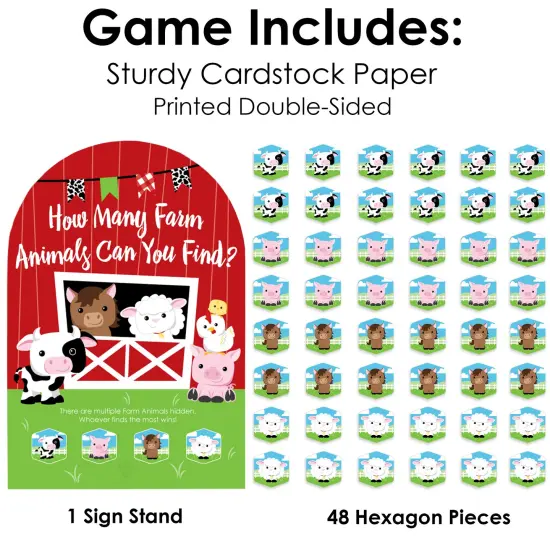 Big Dot of Happiness Farm Animals - Barnyard Baby Shower or Birthday Party Scavenger Hunt - 1 Stand and 48 Game Pieces - Hide and Find Game {6}