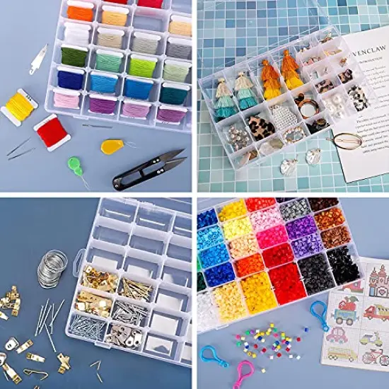 UOONY 3 Pack 36 Grids Plastic Organizer Box Craft Storage with Adjustable Dividers, Bead Organizer Container for Earrings Fishing Tackles Crafts Jewelry Thread with 400pcs Label Stickers {6}