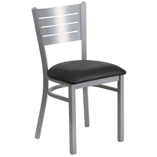 Emma and Oliver Silver Slat Back Metal Restaurant Dining Chair BlackVinyl/Silver {1}