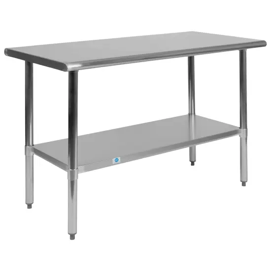 Emma and Oliver Stainless Steel 18 Gauge Prep and Work Table with Undershelf {1}