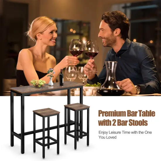 3 Pieces Bar Table Counter Breakfast Bar Dining Table with Stools {5}