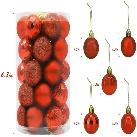 34-Piece Christmas Glitter Ball Ornaments (1.5") Xmas Tree Decorations Golden orange {3}