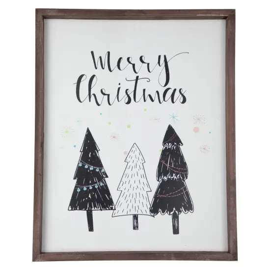 Northlight 19.5" Merry Christmas with Holiday Trees Wall Sign Green {1}