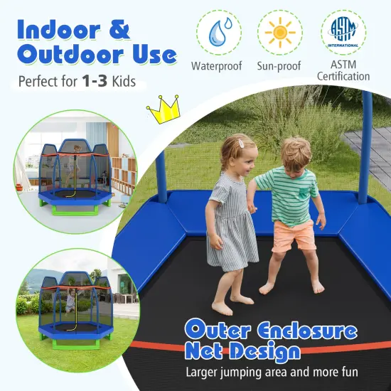 Mini Trampoline for Kids with Safety Net Foam Poles Steel Frame Bounce Jumper for Indoor Outdoor Blue Green Orange {5}