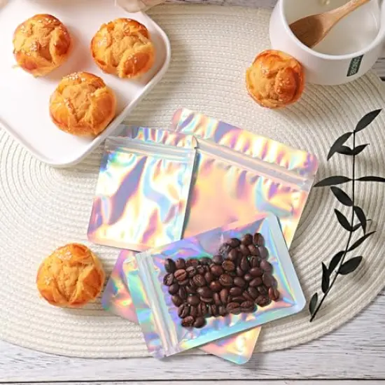 100 Pieces Holographic Bags, 6 x 8" Resealable Smell Proof Bags Resealable Bags for Packaging Ziplock Pouches Bags for Lip Gloss Packaging Mylar Bags for Party Favor Food Storage (6x8 Inch) {5}