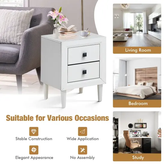 Multi-Purpose Wooden Bedside Nightstand with 2 Drawers Suitable for Any Room White {5}
