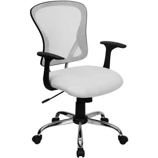 Emma and Oliver Mid-Back Mesh Swivel Task Office Chair with Chrome Base and Arms White {1}