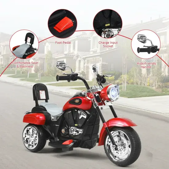 6V Chopper Style Motorcycle with Bright Headlight and Cheering Music Perfect Gift to Kids Red {6}