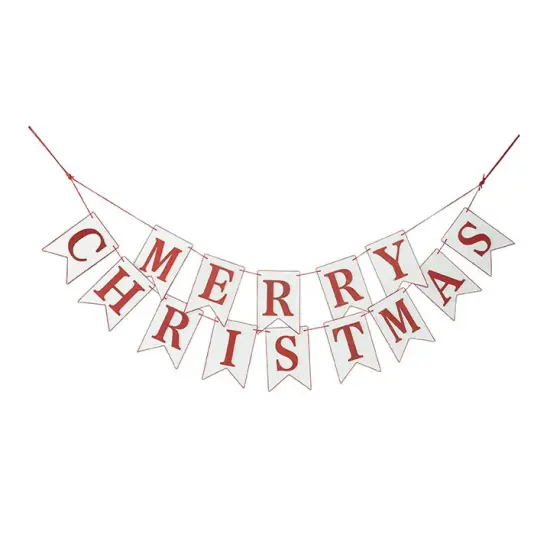 Raz 4' White and Red Merry Christmas Wood Banner Garland - Unlit {1}