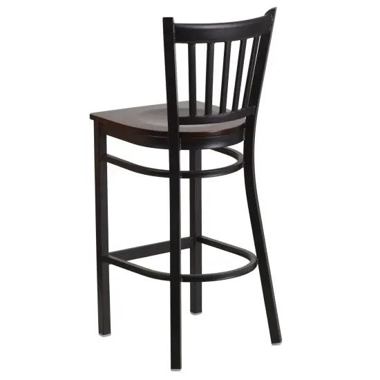 Emma and Oliver 2 Pack Vertical Back Metal Restaurant Barstool Walnut/BlackMetal {3}