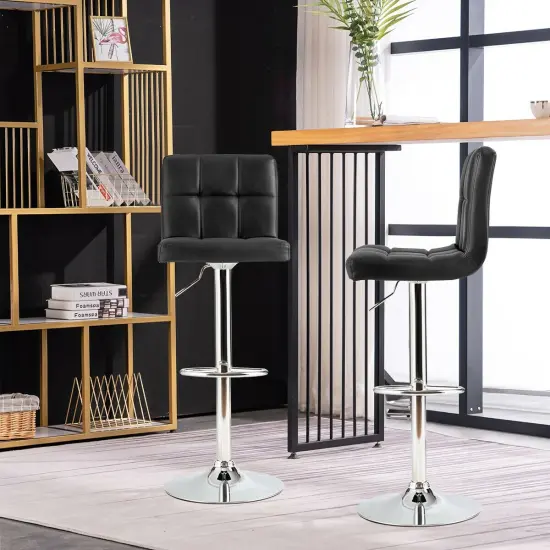 Height Adjustable Swivel Bar Stool with Cushioned Seat and Wide3 Metal Base Black {3}