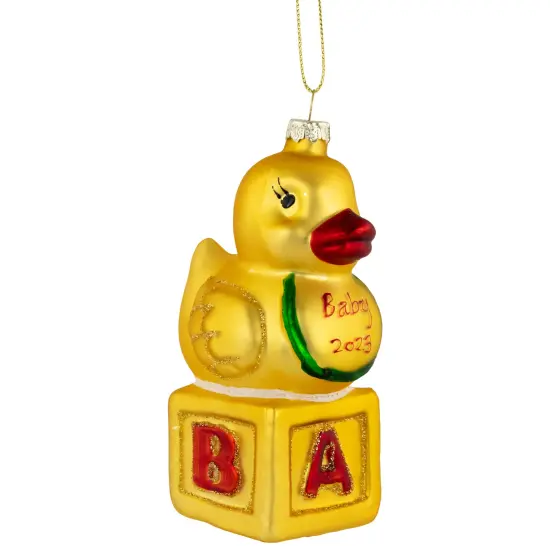 Northlight Ducky New Baby 2023 Glass Christmas Ornament - 5" Yellow {4}