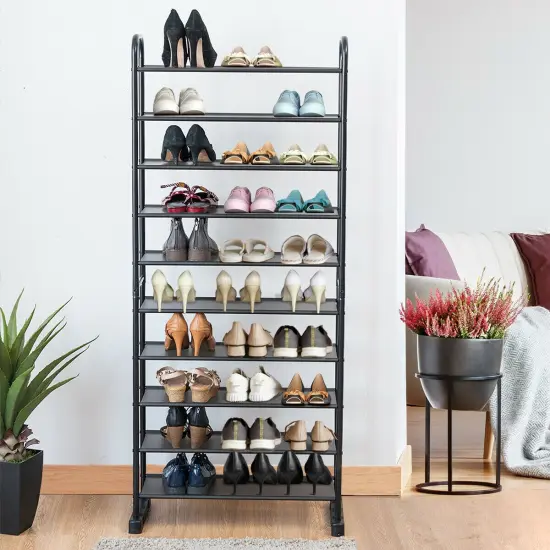 10-Tier Metal Frame Shoe Rack Space-saving Shoe Organizer {6}
