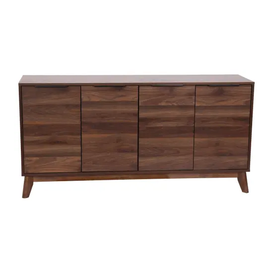 Emma and Oliver Beverly Mid-Century Modern Wooden Buffet with Soft Close Doors, Shelving and Sleek Tapered Legs with Protective Floor Glides Dark Walnut {2}