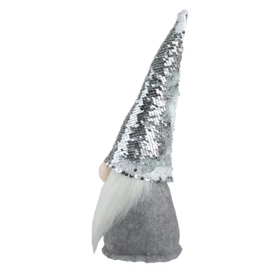 Northlight Standing Christmas Gnome with Flip Sequin Hat - 14" - Silver and Gray {5}