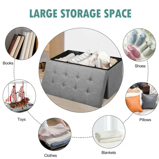 31.5 Inch Fabric Foldable Storage with Removable Storage Bin Light Grey {1}