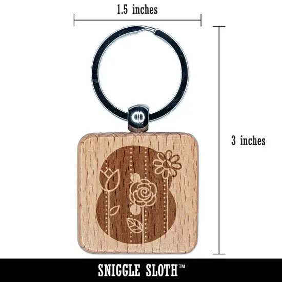 Sweet and Cute Flowers Rounded Block Number 8 Eight Engraved Wood Square Keychain Tag Charm {2}