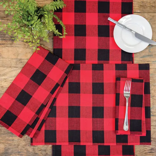 Franklin Black/Red Check Gingham Plaid Woven Napkin Set of 6 {4}
