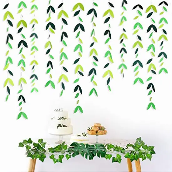 52 Ft Spring Summer Theme Green Paper Leaf Garland Hanging Leaves Streamer Banner for Green Birthday Wedding Engagement Bridal Shower Bachelorette Baby Shower Tea Party Decorations Supplies (4 Packs) {2}