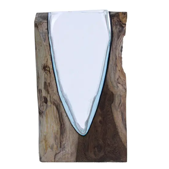 14 Inch Natural Wood Stand Blown Glass Vase Rustic Flower Centerpiece Home Decor {1}