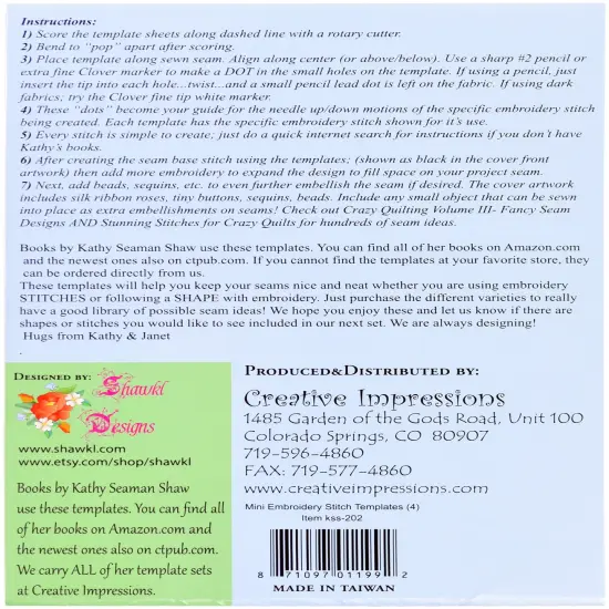 Creative Impressions Embroidery Stitch Template Set-4/Pkg {2}
