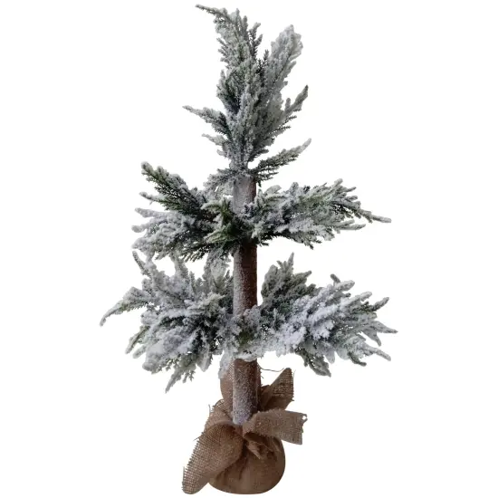 Northlight Heavily Flocked Pine Christmas Tree in Natural Jute Base - 27.5" Green {1}