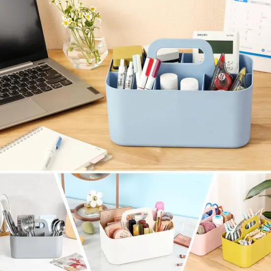 Multiuse Caddy Organizer with Handle - Stackable Plastic Bin Basket - Divided Storage Tote Holder for Art Craft Supplies, Makeup, Bathroom, Shower, Cleaning, Kitchen, Office, Dorm, Desktop - White {5}