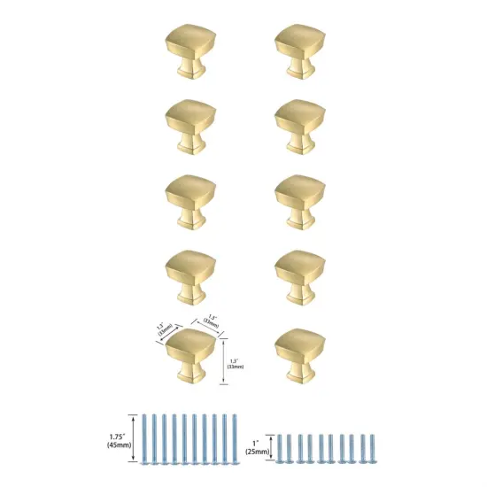Irvin 1.3" Brushed Gold Square Knob Multipack (Set of 10) {6}