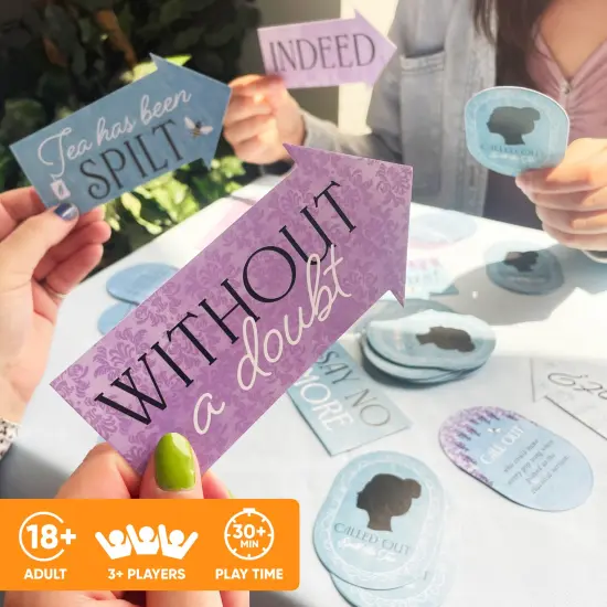 Big Dot of Happiness Called Out Spill the Tea Card Game, Television Show Game, Girls Game Night, Fun Party Card Games, 32 Cards and 10 Arrows {4}