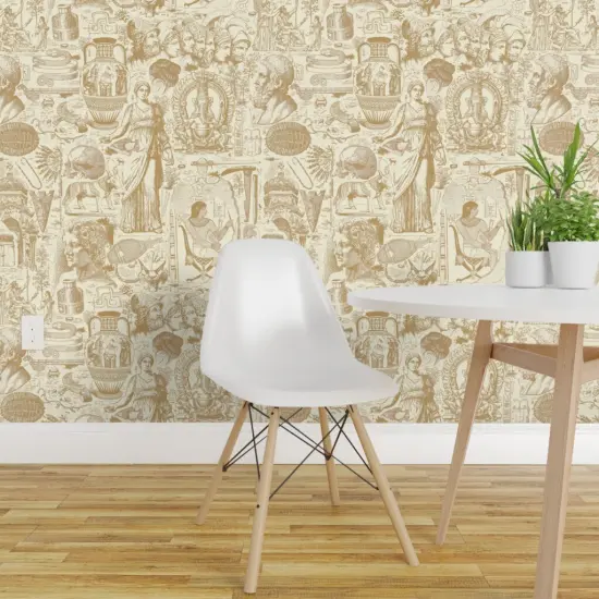 Pre-Pasted Wallpaper 2FT Wide Brown Toile History Egypt Classical Archaeology Anthropology Rome Greece Excavation Archaeologist Grecco Roman Ancient Mesopotamia Large Scale Custom Pre-pasted Wallpaper by Spoonflower {1}