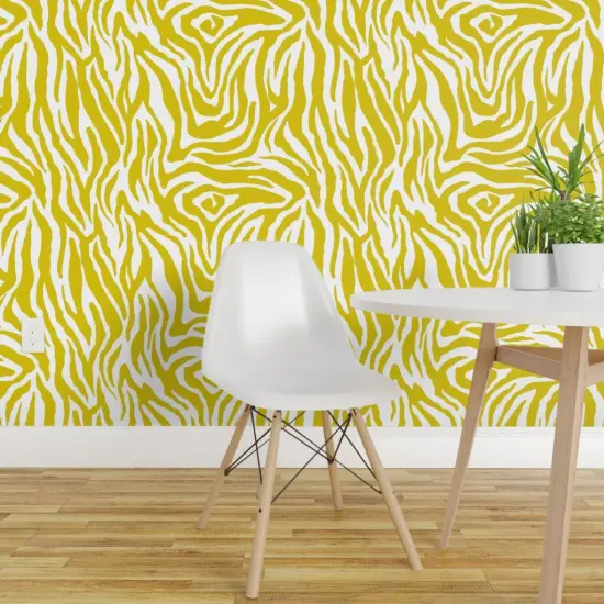 Peel & Stick Wallpaper 2FT Wide Chartreuse Stripe Bright Animal Print Yellow And White African Safari Tropical Jungle Custom Removable Wallpaper by Spoonflower {1}