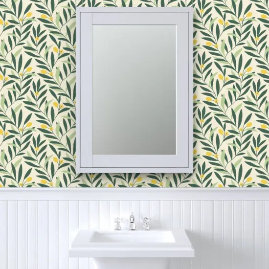 Peel & Stick Wallpaper 2FT Wide Green Yellow Botanical Garden Floral Nature Abstract Olive Medium Scale Custom Removable Wallpaper by Spoonflower {6}