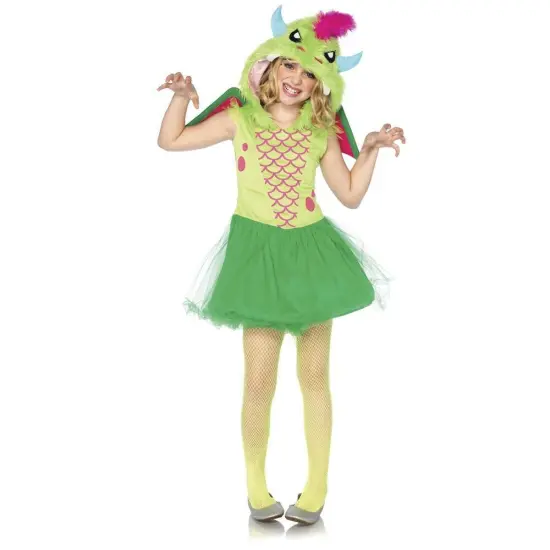 Enchanted Costumes Girls Bright Green Magic Dragon Halloween Costume - Large {1}