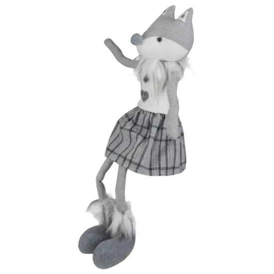 Northlight Girl Fox Sitting Christmas Figure with Dangling Legs - 22" - Gray and White {4}