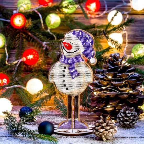 Bead embroidery kit on wood Snowman {1}