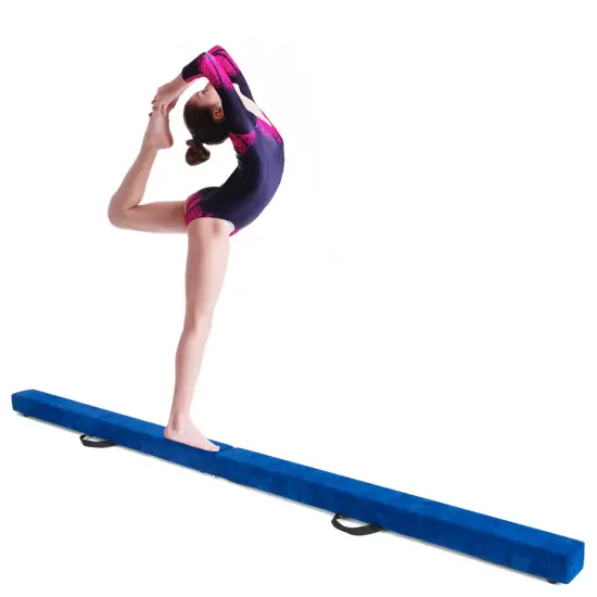 7 Feet Folding Portable Floor Balance Beam with Handles for Gymnasts Blue {3}