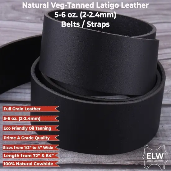 Black 5/6 oz. (2mm) Tooling Leather Belt/Strip/Straps 1/2"-4" Wide, 68-72 Length, Natural Cowhide Leathercraft Projects {3}