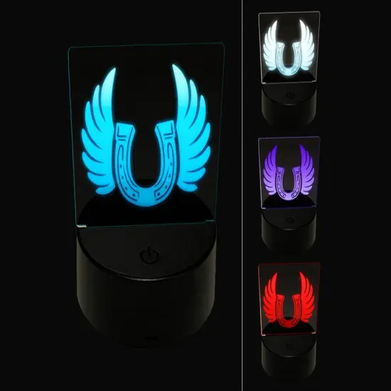 Angel Wings on Horseshoe Loss of Pet Horse 3D Illusion LED Night Light Sign Nightstand Desk Lamp {1}